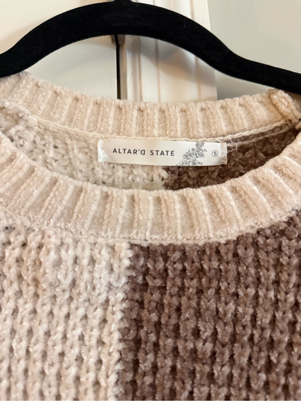 Altar'd State Cream & Brown Chunky Colorblock Waffle Sweater - Picture 2 of 3
